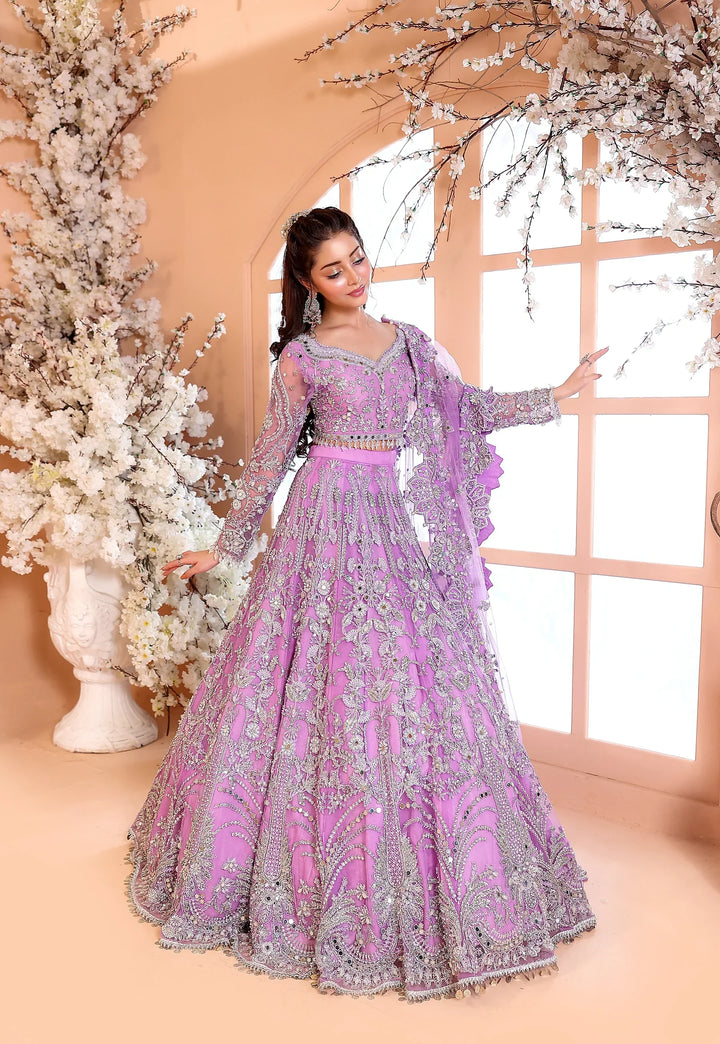 Pastel Lilac &amp; Sparkling Silver: Embroidered Net Bridal Lenge Choli | Ready To Wear