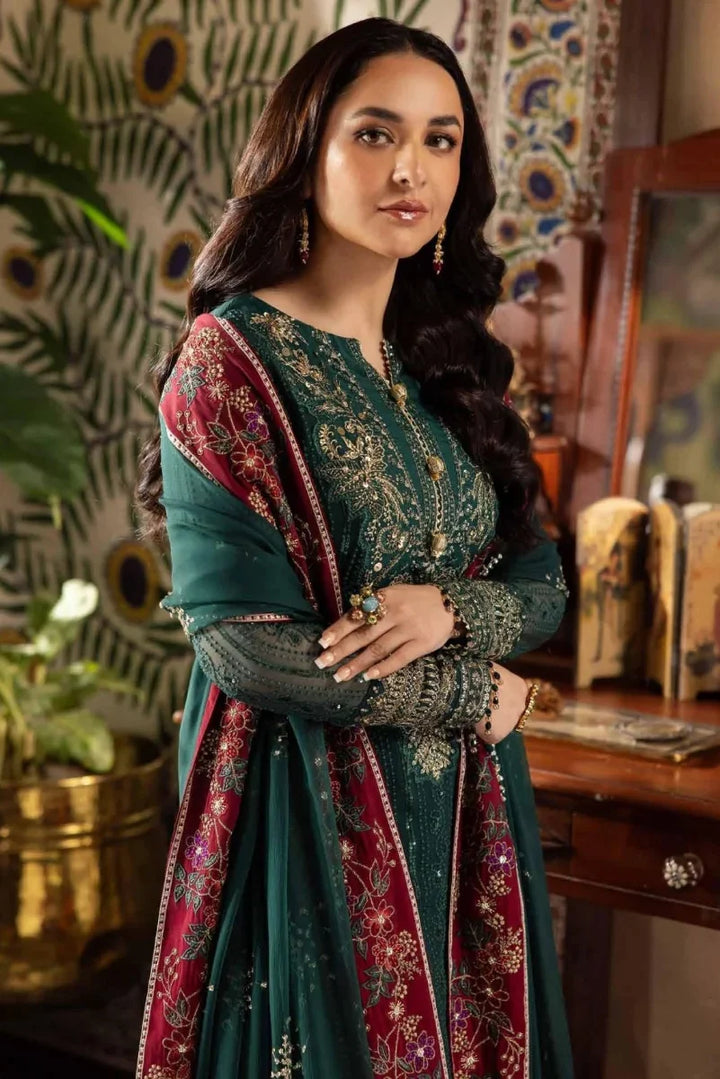 Luxury Embroidered 3-Piece Suit – Deep Green &amp; Maroon | Ready To Wear