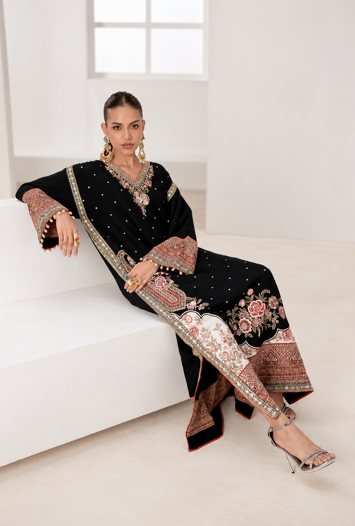 Taari Black Floral Kaftan | Ready to Wear