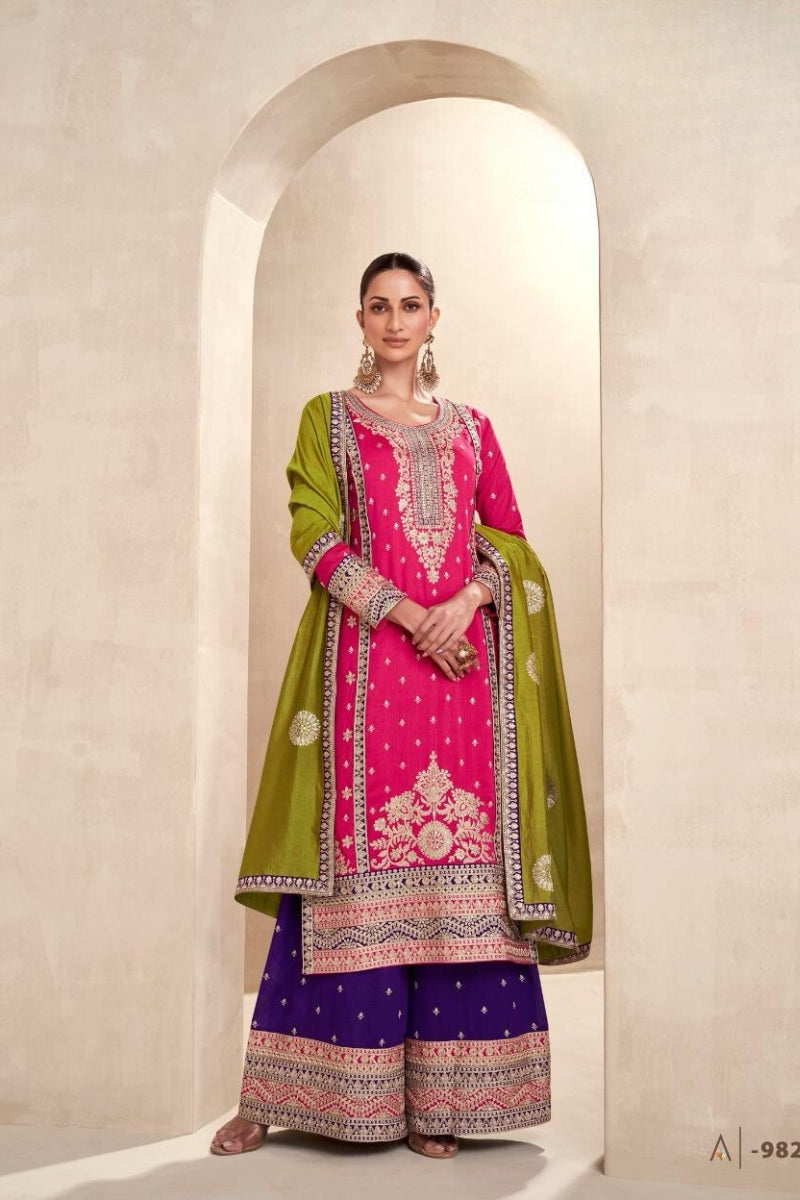 Embroidered Festive Palazzo Suit