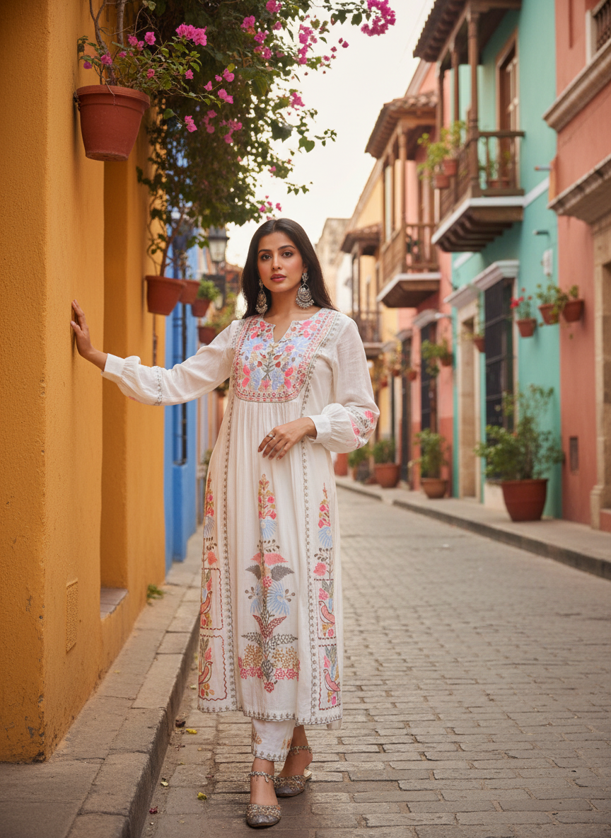 Embroidered Straight Kurti 3 Pc Suit