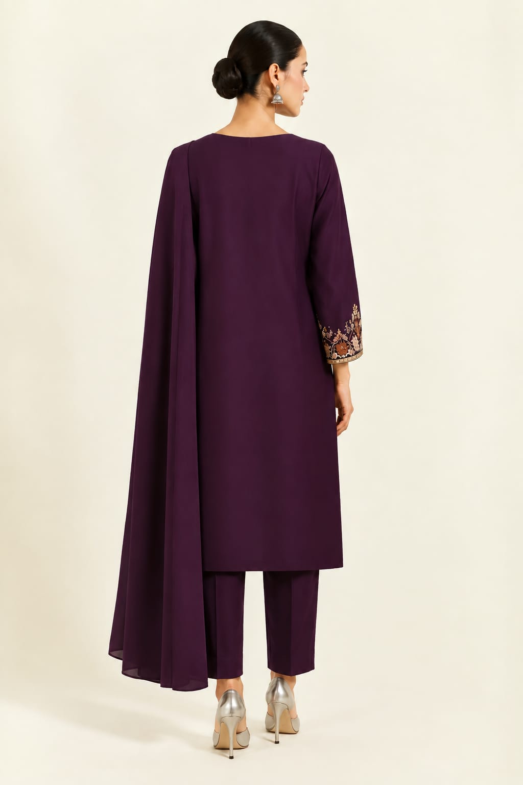 Dark Purple Premium Shesha Silk 3-Piece Formal Suit - back