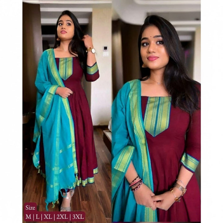 Stunning Long Frock  And  Dupatta Set  For Women  002