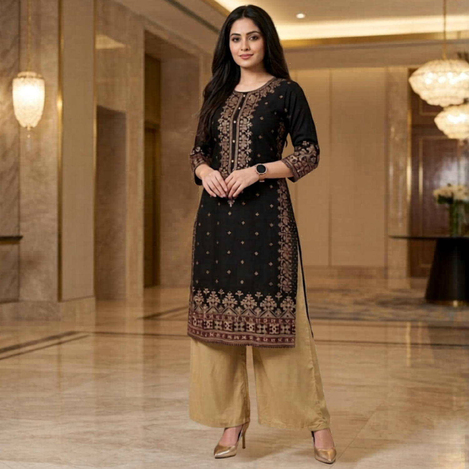 Flowy A-Line Kurti Palazzo 2Pcs Set For Women 002