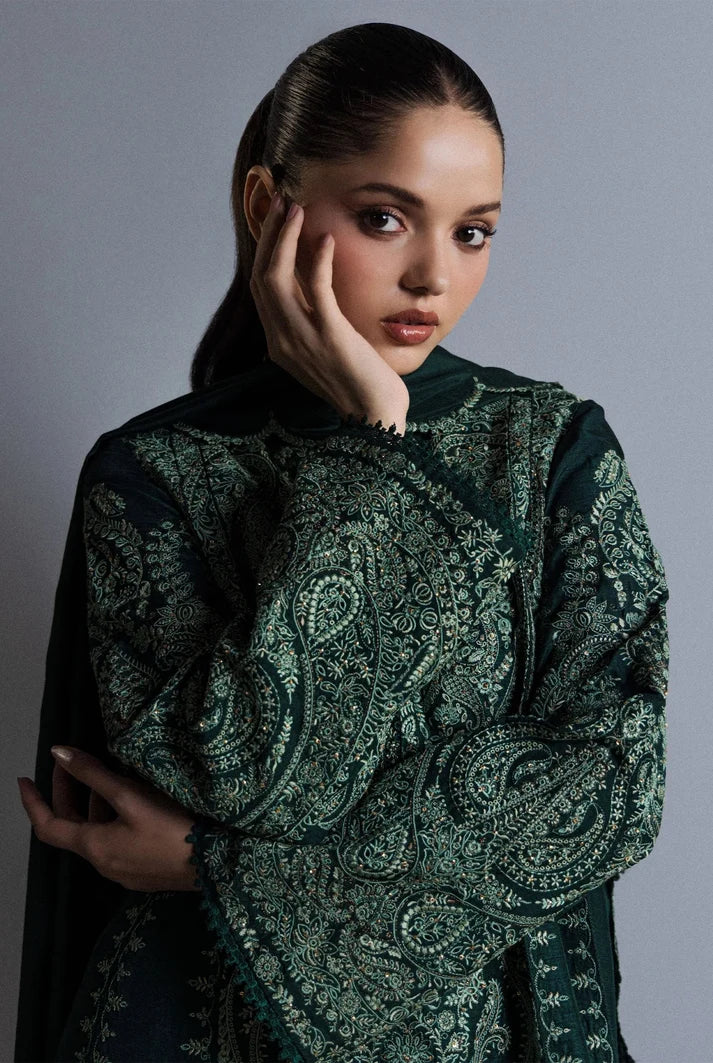 Forest Green &amp; Mint Accent: Embroidered Cotton Suit | Ready To Wear