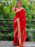 Silk Red Beautiful Unstitched  Saree For Women