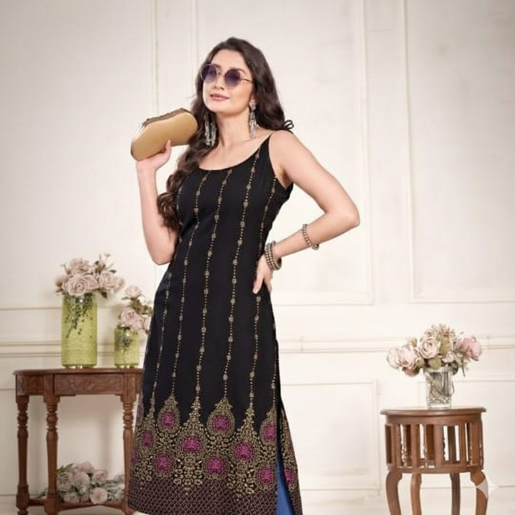 Elegant Designer Ready To Wear  Kurti with Golden Flair  For Women 001