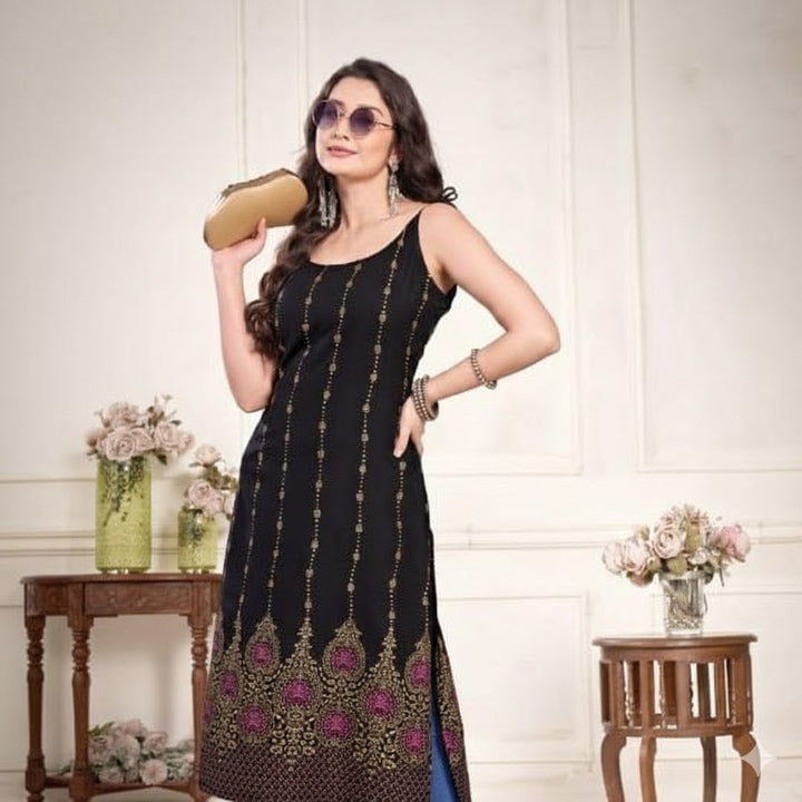 Elegant Designer Ready To Wear  Kurti with Golden Flair  For Women 001