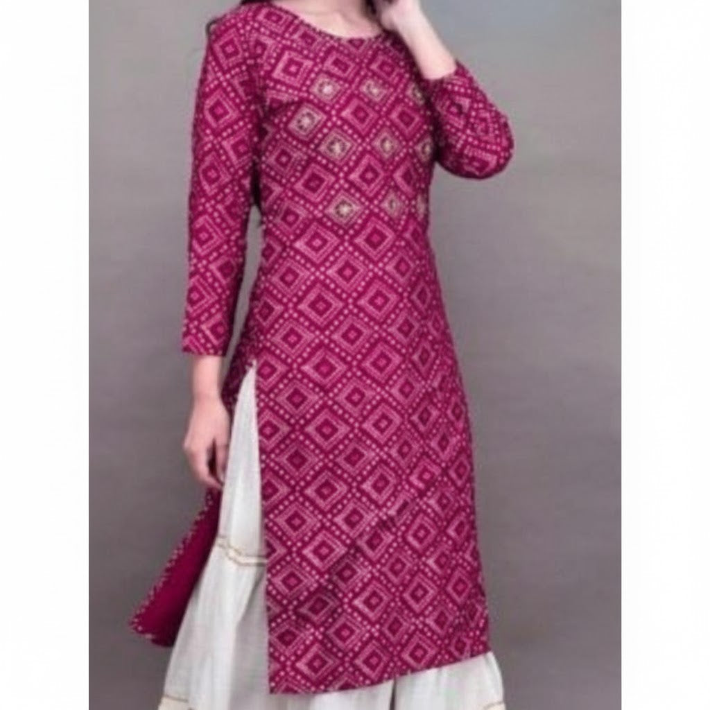 BANDHEJ  TABLE PRINT KURTI WITH BEAUTIFUL BUTTON