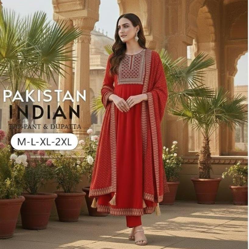 ETHNIC MOTIFS EMBROIDERED SEQUINED KURTA WITH PALAZZOS & DUPATTA 003