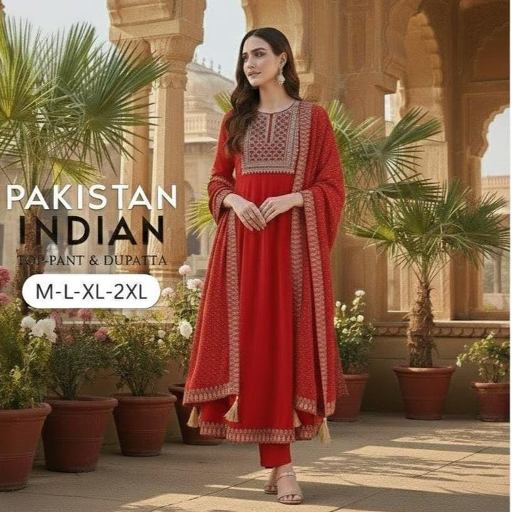 ETHNIC MOTIFS EMBROIDERED SEQUINED KURTA WITH PALAZZOS & DUPATTA 003