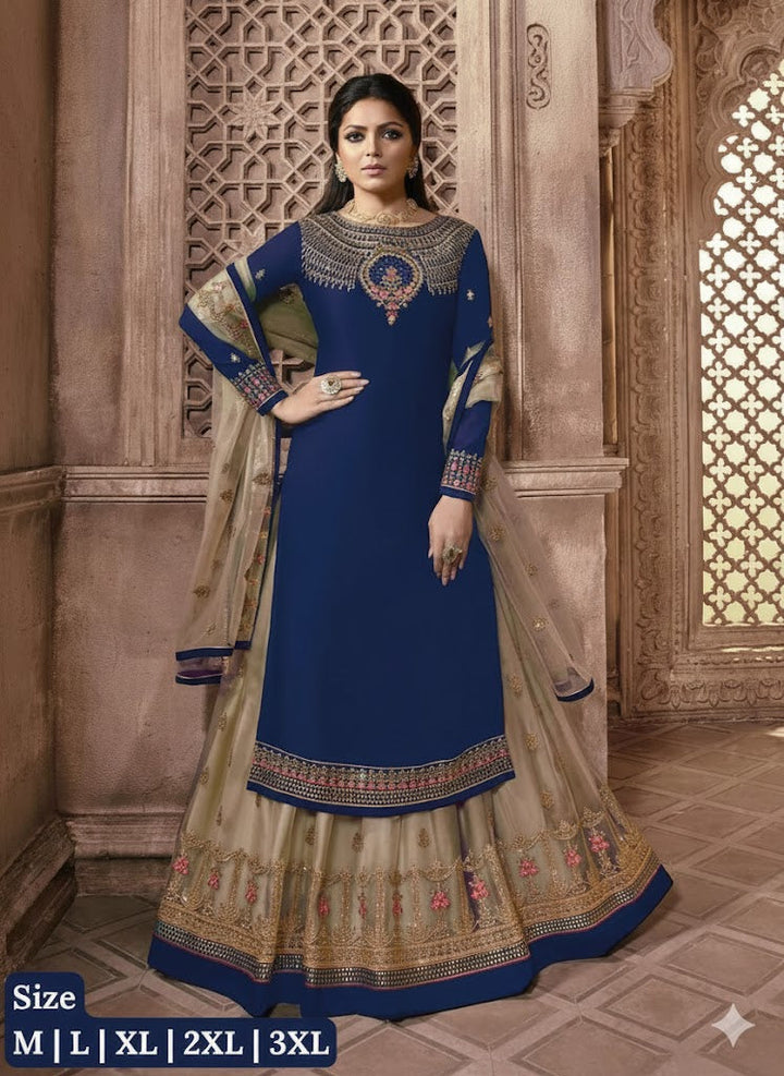 Embroidered Georgette & Net Anarkali 3Pcs Gown For Women