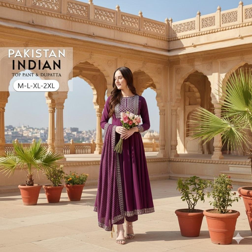 ETHNIC MOTIFS EMBROIDERED SEQUINED KURTA WITH PALAZZOS & DUPATTA 003