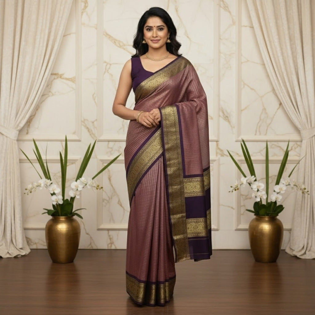 Silk Jacquard Border Saree With Unstitched  Blouse For Women
