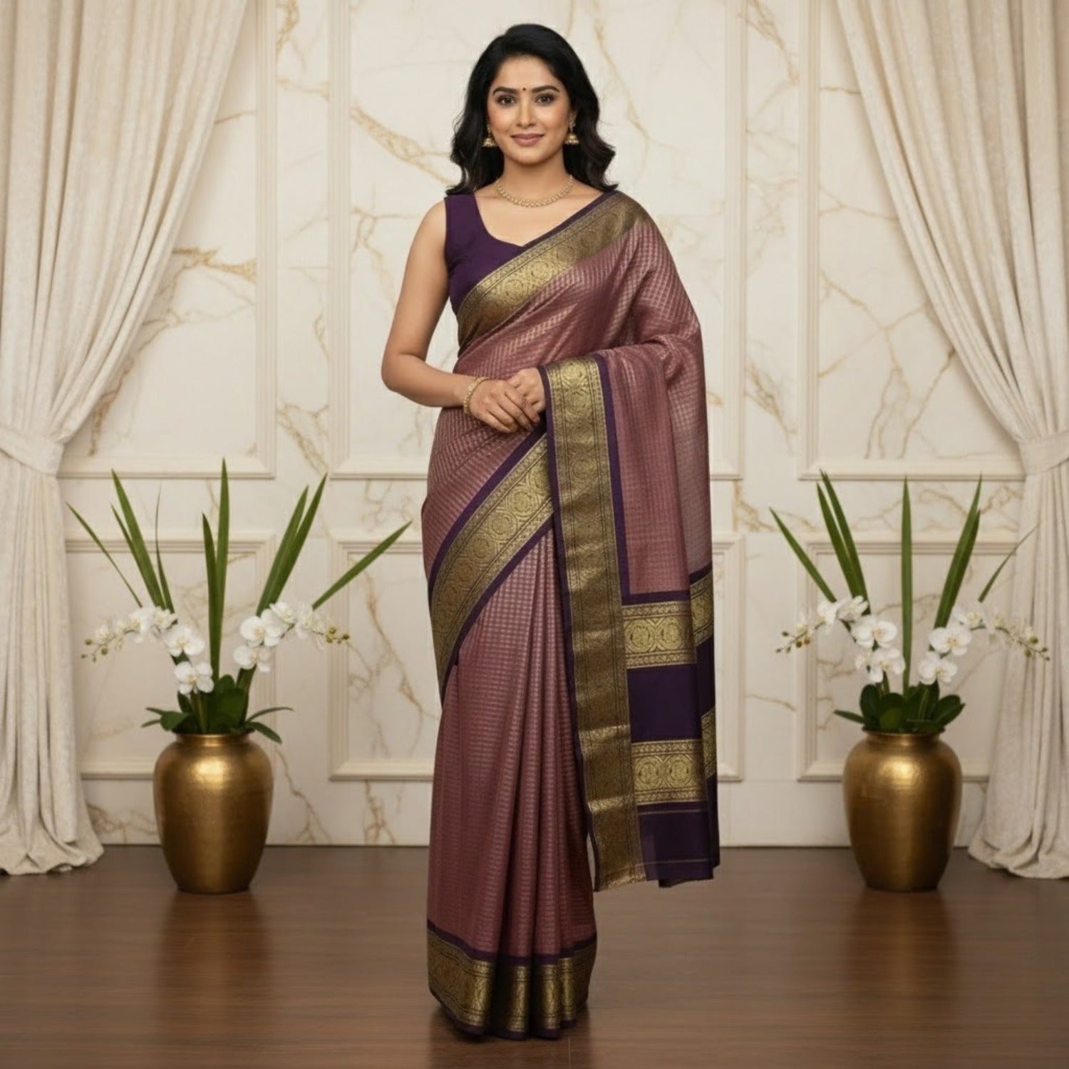 Silk Jacquard Border Saree With Unstitched  Blouse For Women
