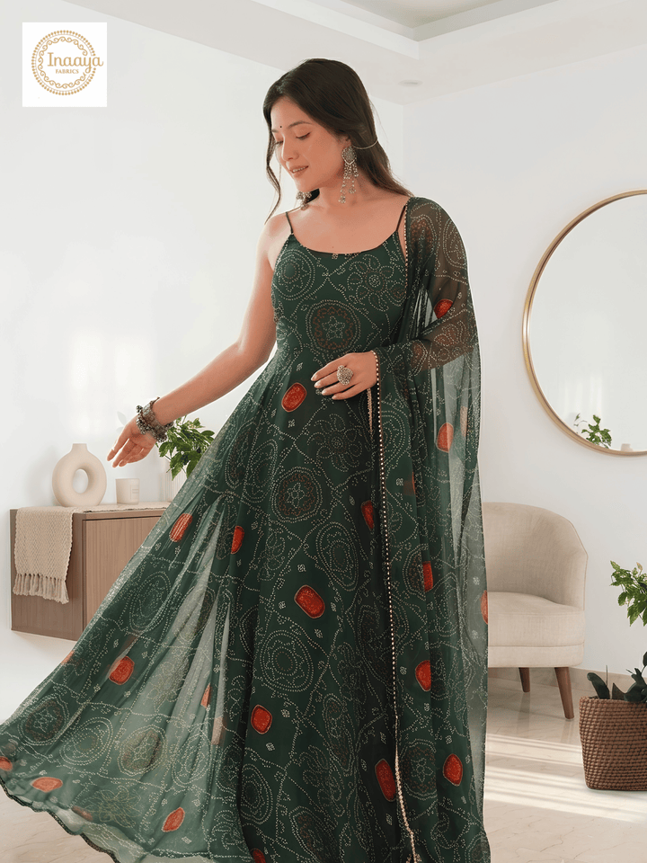 Pure Chiffon Bandhani Gown