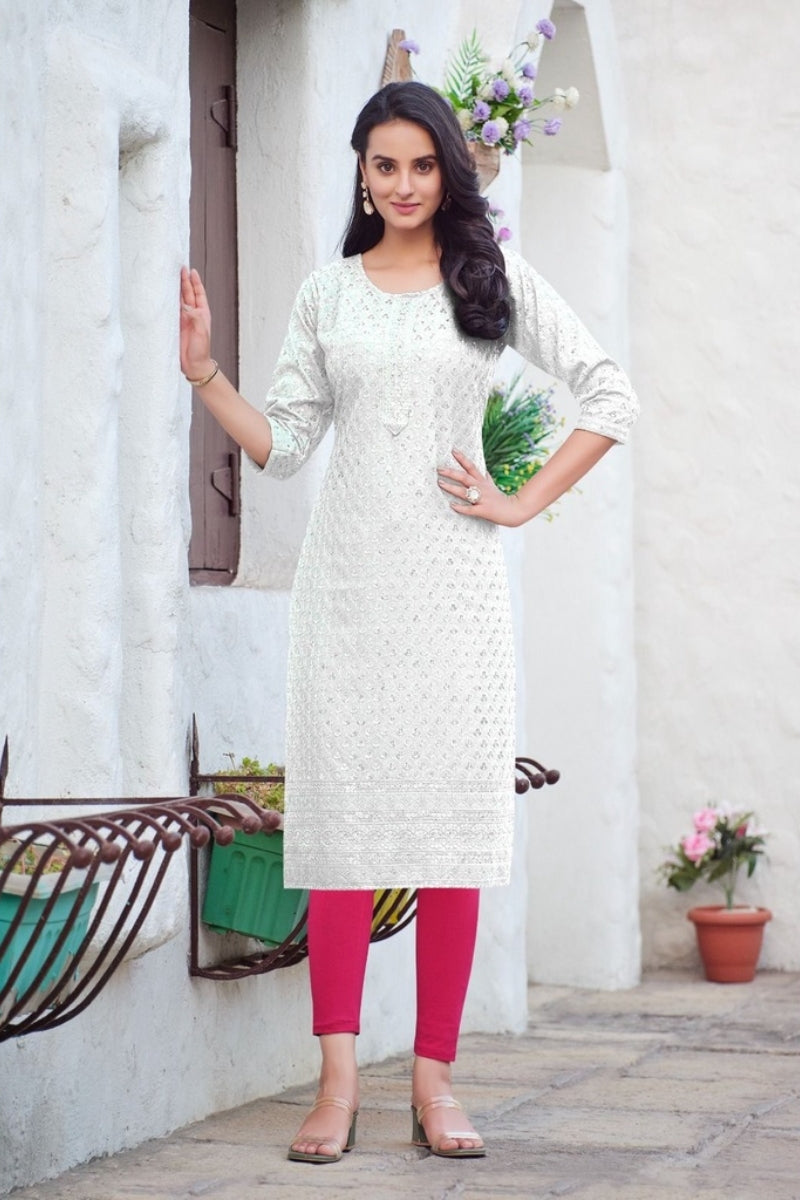 1PC STRAIGHT CUT CHIKANKARI KURTI