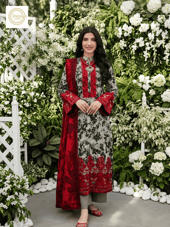 3 Piece Stitched Lawn Embroidery Suit - Ready To Wear
