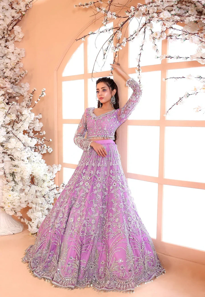 Pastel Lilac &amp; Sparkling Silver: Embroidered Net Bridal Lenge Choli | Ready To Wear