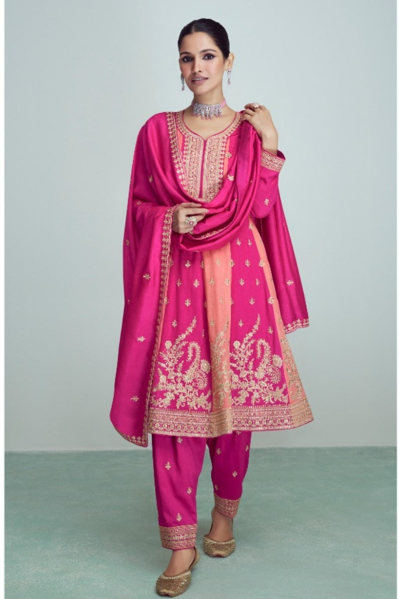 Silk Embroidered Peplum Punjabi Style Suit