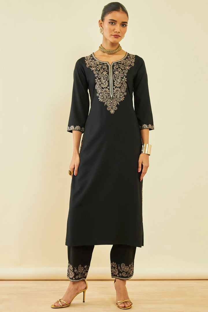 Rayon Floral and Paisley Embroidered Straight Kurta Set