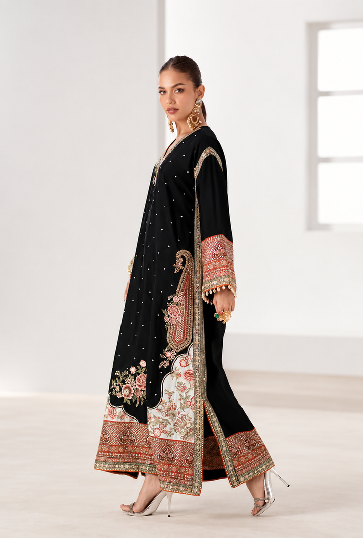 Taari Black Floral Kaftan | Ready to Wear