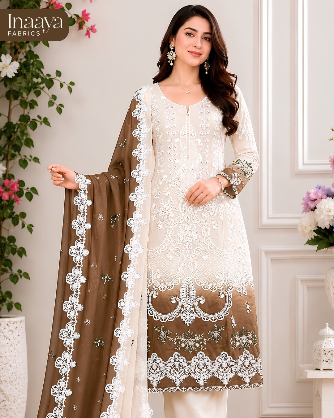 Heavy Blooming Chinon Silk, Heavy Codding Embroidery with Duppata