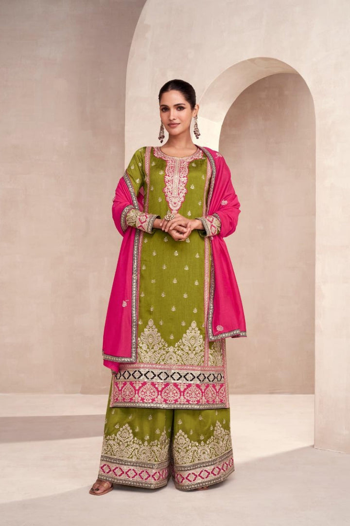 Embroidered Festive Palazzo Suit