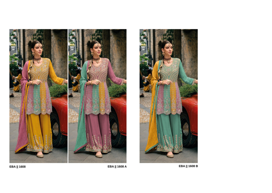 Multi Chinon Embroidery Work Suit Stitched