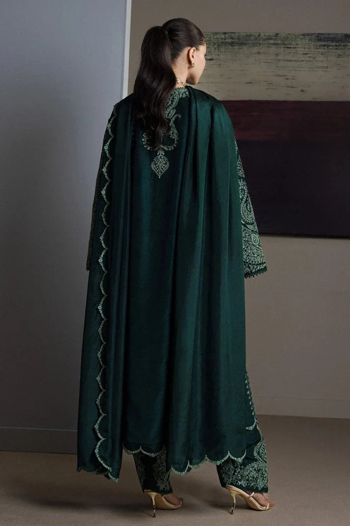 Forest Green &amp; Mint Accent: Embroidered Cotton Suit | Ready To Wear