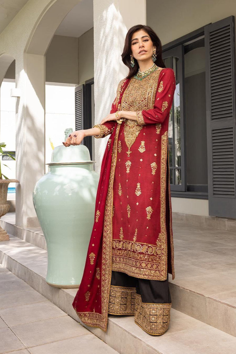 Red Semi Pure Chiffon Sequence Embroidered 3-Piece suit | Ready to Wear