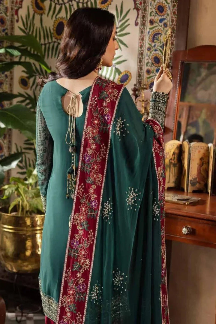 Luxury Embroidered 3-Piece Suit – Deep Green &amp; Maroon | Ready To Wear