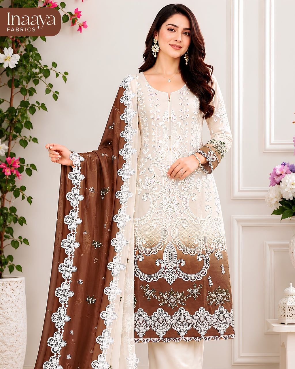 Heavy Blooming Chinon Silk, Heavy Codding Embroidery with Duppata