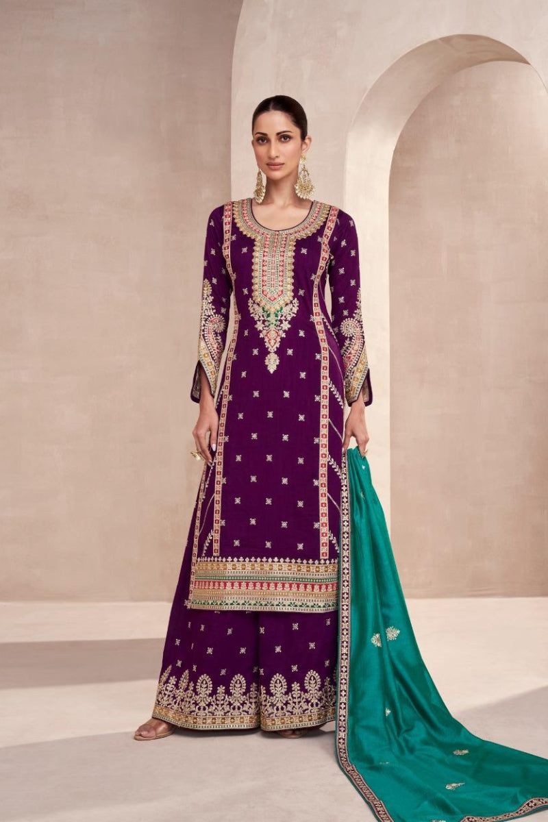 Embroidered Festive Palazzo Suit