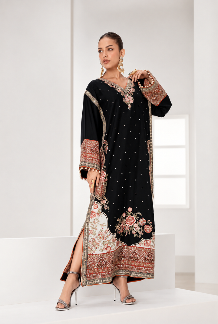 Taari Black Floral Kaftan | Ready to Wear