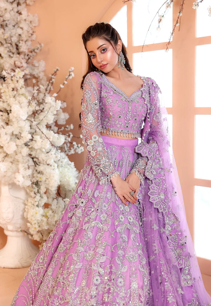 Pastel Lilac &amp; Sparkling Silver: Embroidered Net Bridal Lenge Choli | Ready To Wear