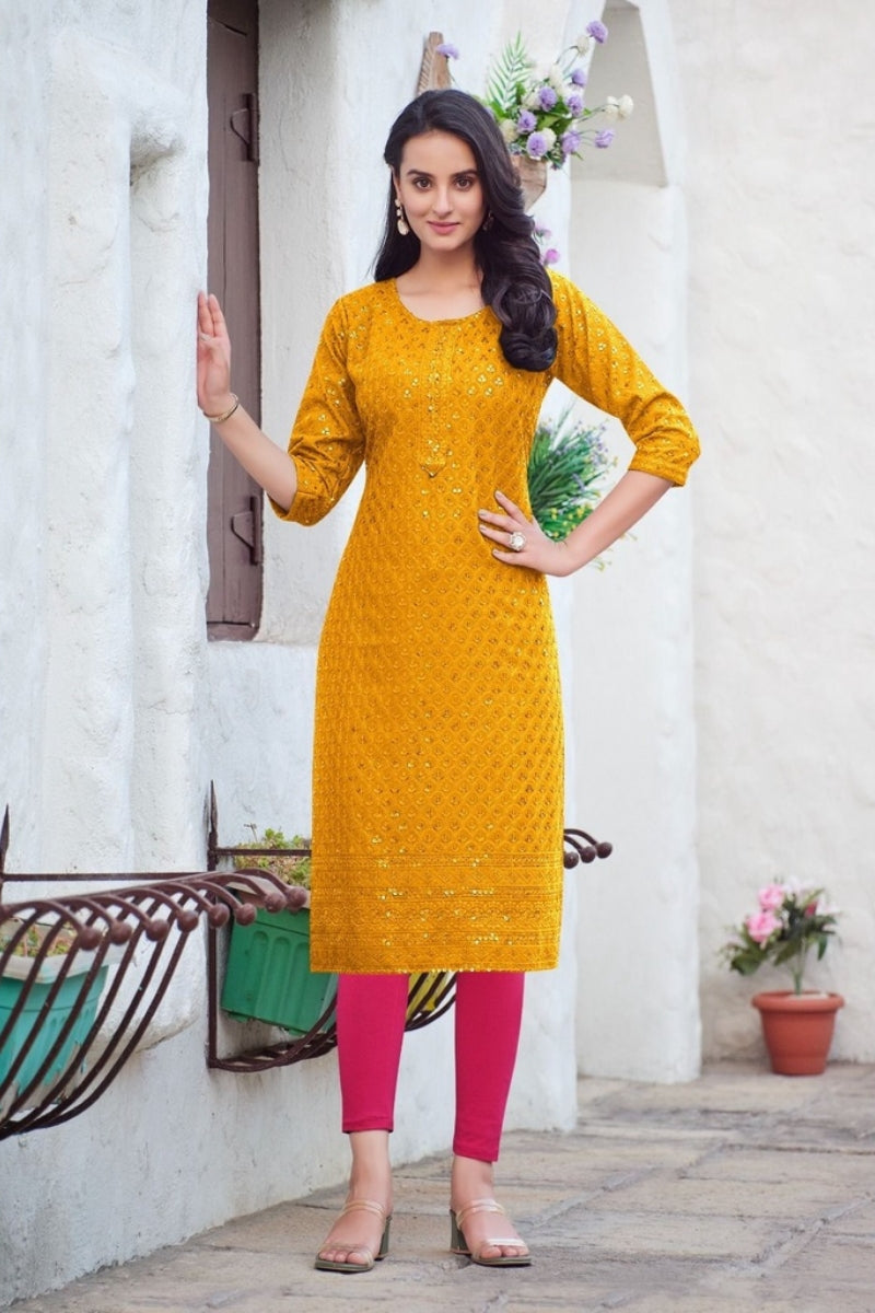 1PC STRAIGHT CUT CHIKANKARI KURTI