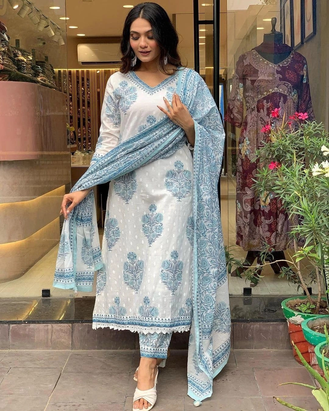 Designer  Cotton  Ready To Wear Anarkali  3Pcs Suit   Collection For Women