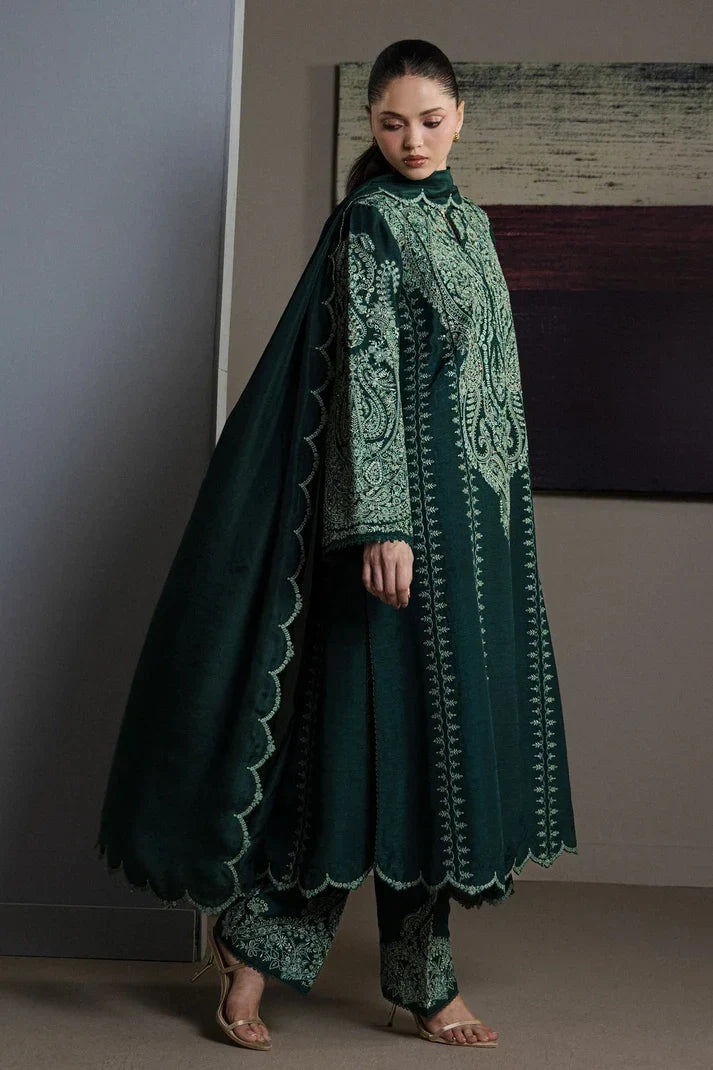 Forest Green &amp; Mint Accent: Embroidered Cotton Suit | Ready To Wear