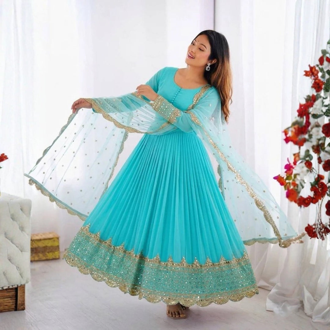[READY STOCK] Deepavali Embroidered Anarkali Dress Set | Sequins Muslimah Baju Raya Dinner Wear