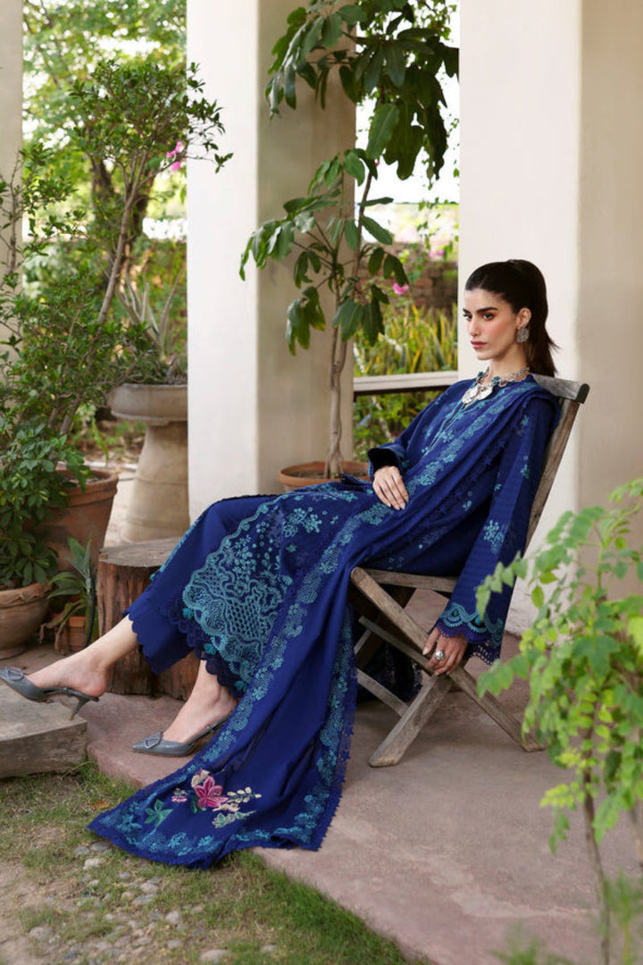 Royal Blue Embroidered Lawn Suit with Chiffon Dupatta | Ready To Wear