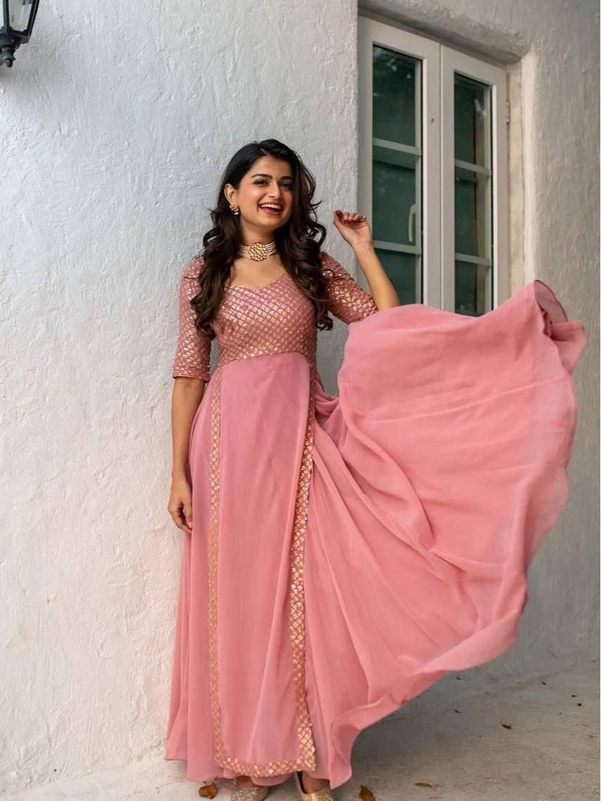 Adorable Heavy Faux Georgette Sequence  Gown  For Women