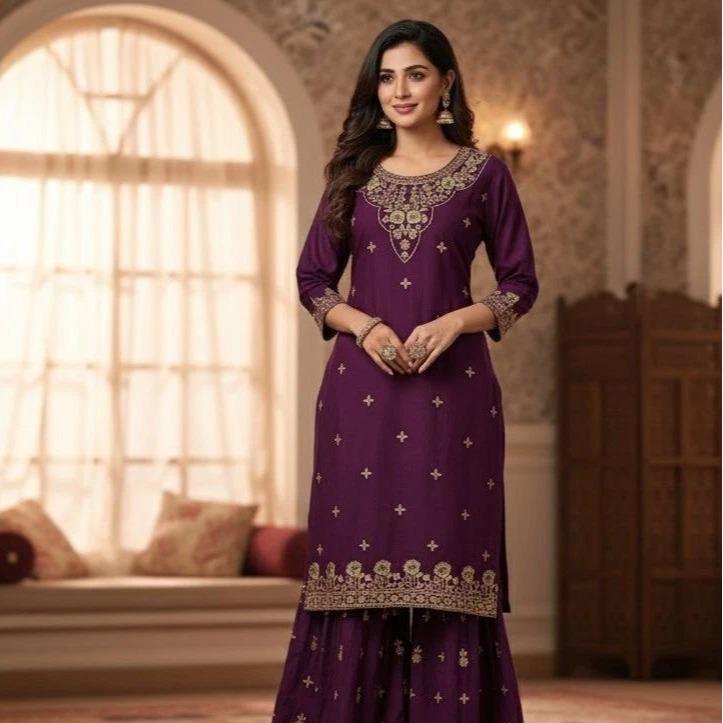 2PCS  Printed Plazzo Suit For Women