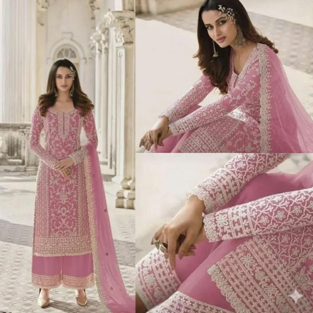 Elegant Thread Work Embroidery 3PCS Suit For Women 003