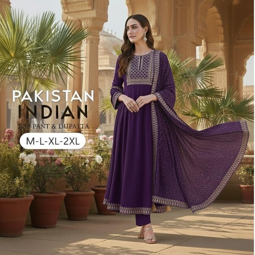 ETHNIC MOTIFS EMBROIDERED SEQUINED KURTA WITH PALAZZOS & DUPATTA 003