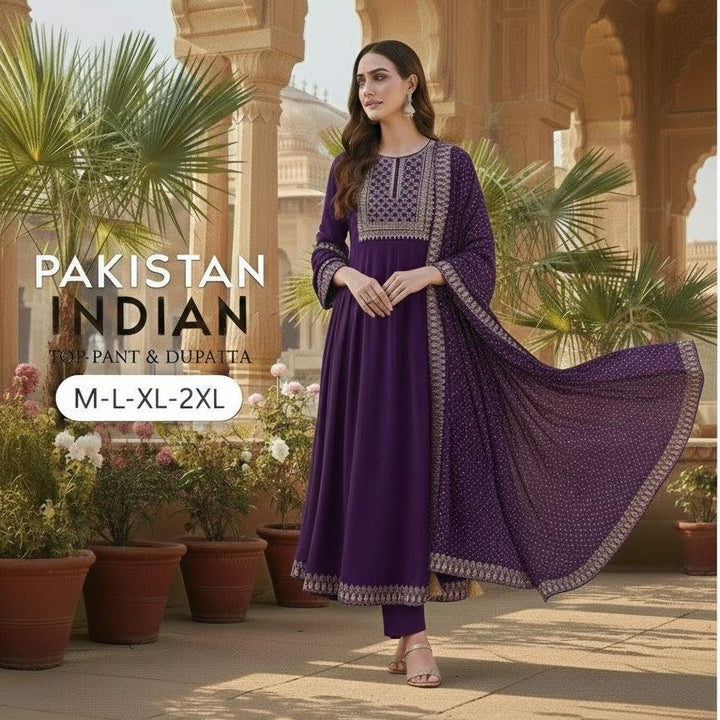 ETHNIC MOTIFS EMBROIDERED SEQUINED KURTA WITH PALAZZOS & DUPATTA 003