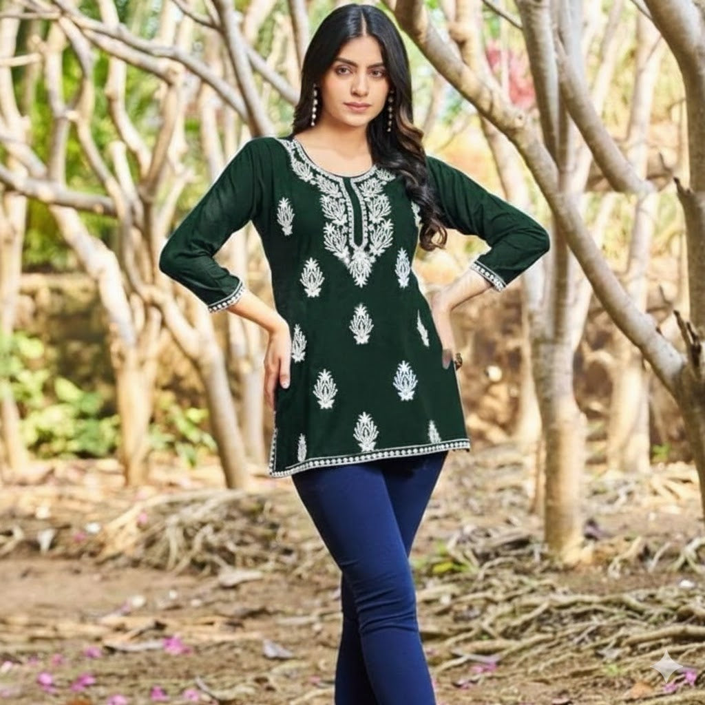 Elegant Rayon Front  Embroidery Work Kurti For Women 001