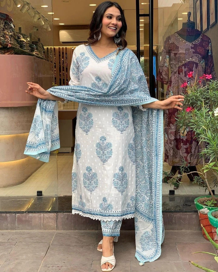 Designer  Cotton  Ready To Wear Anarkali  3Pcs Suit   Collection For Women