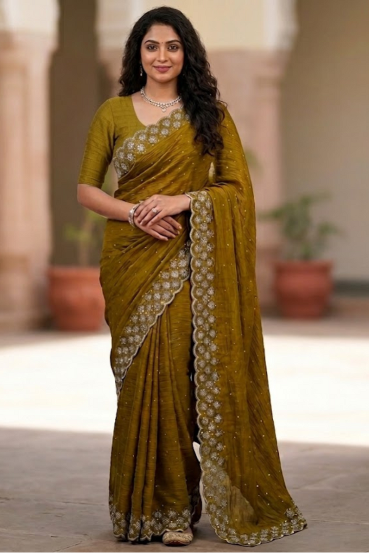 Fendy Silk Saree With Jarkan Work  Collection For Women