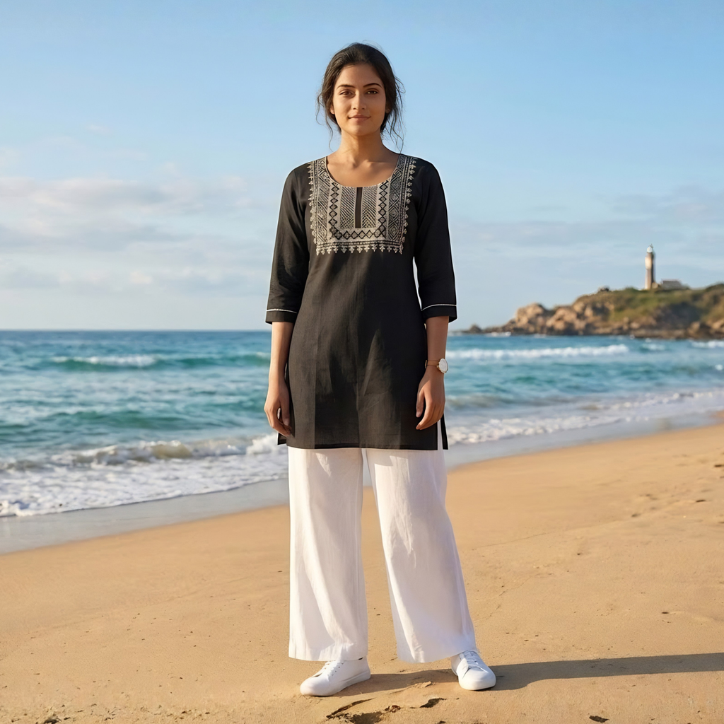 Western Style White  Cotton  Embroidery  Tops  Collection For Women
